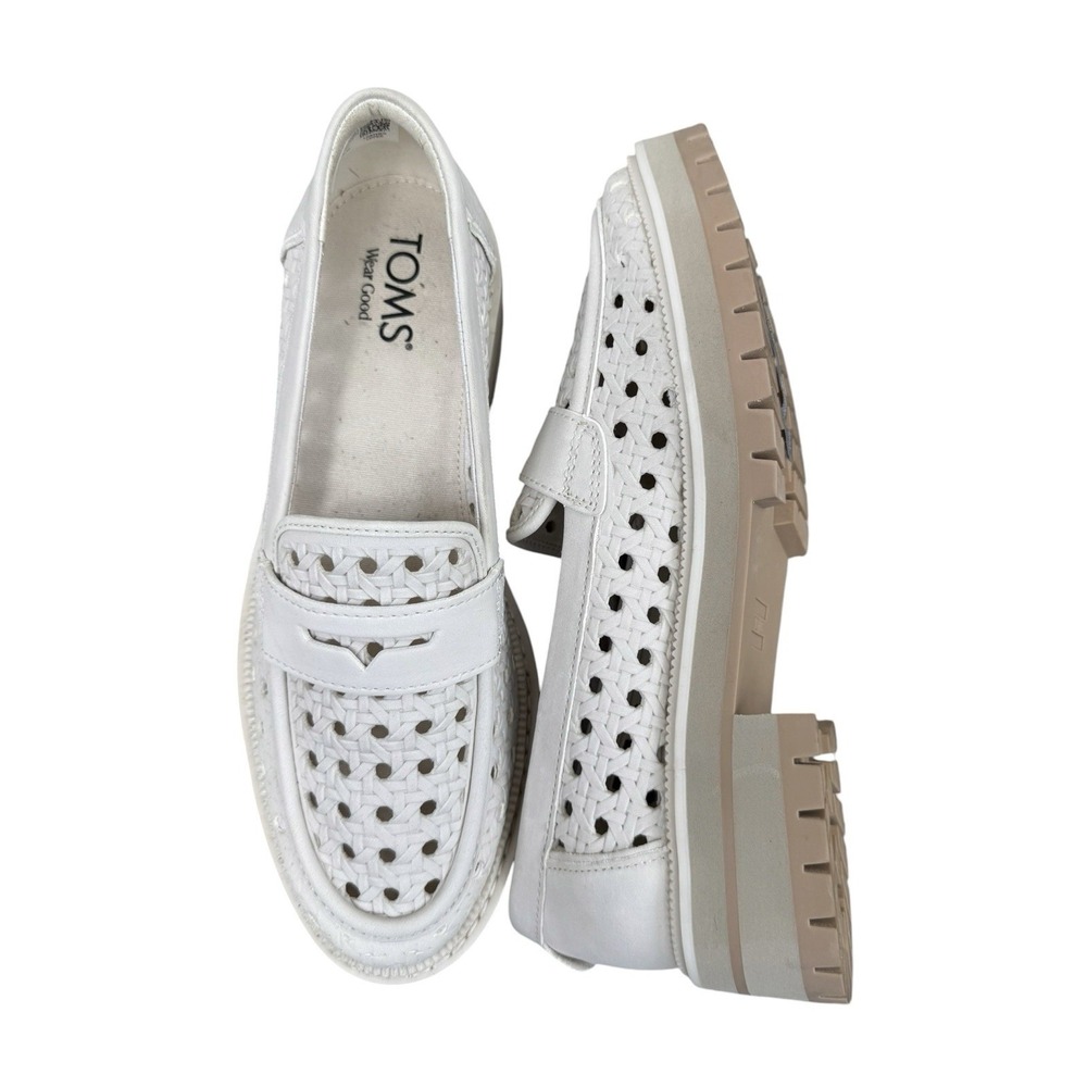 TOMS Womens White Woven Cutout Lug Sole Penny Loafers 7.5